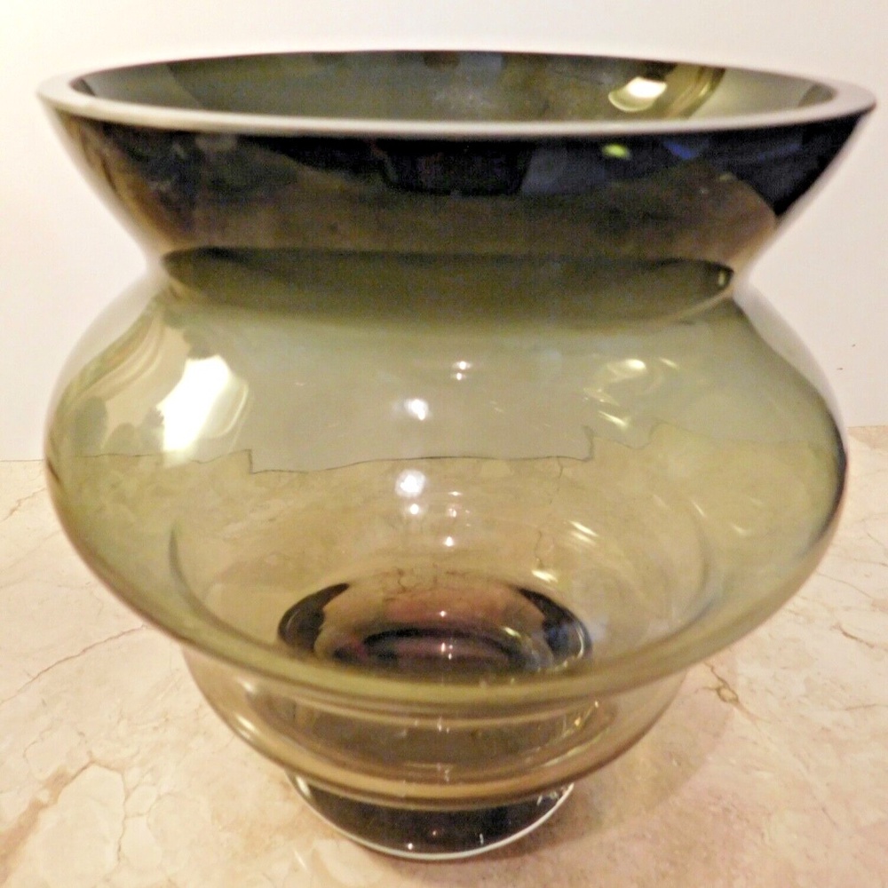 Rare MAKORA Krosno Blown Art Glass Vase / Candle Holder Centerpiece Poland